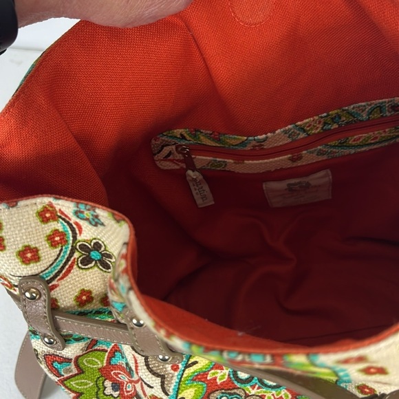 Spartina 449 Paisley Floral Large Shoulder Bag Turquoise & Orange - Picture 12 of 16